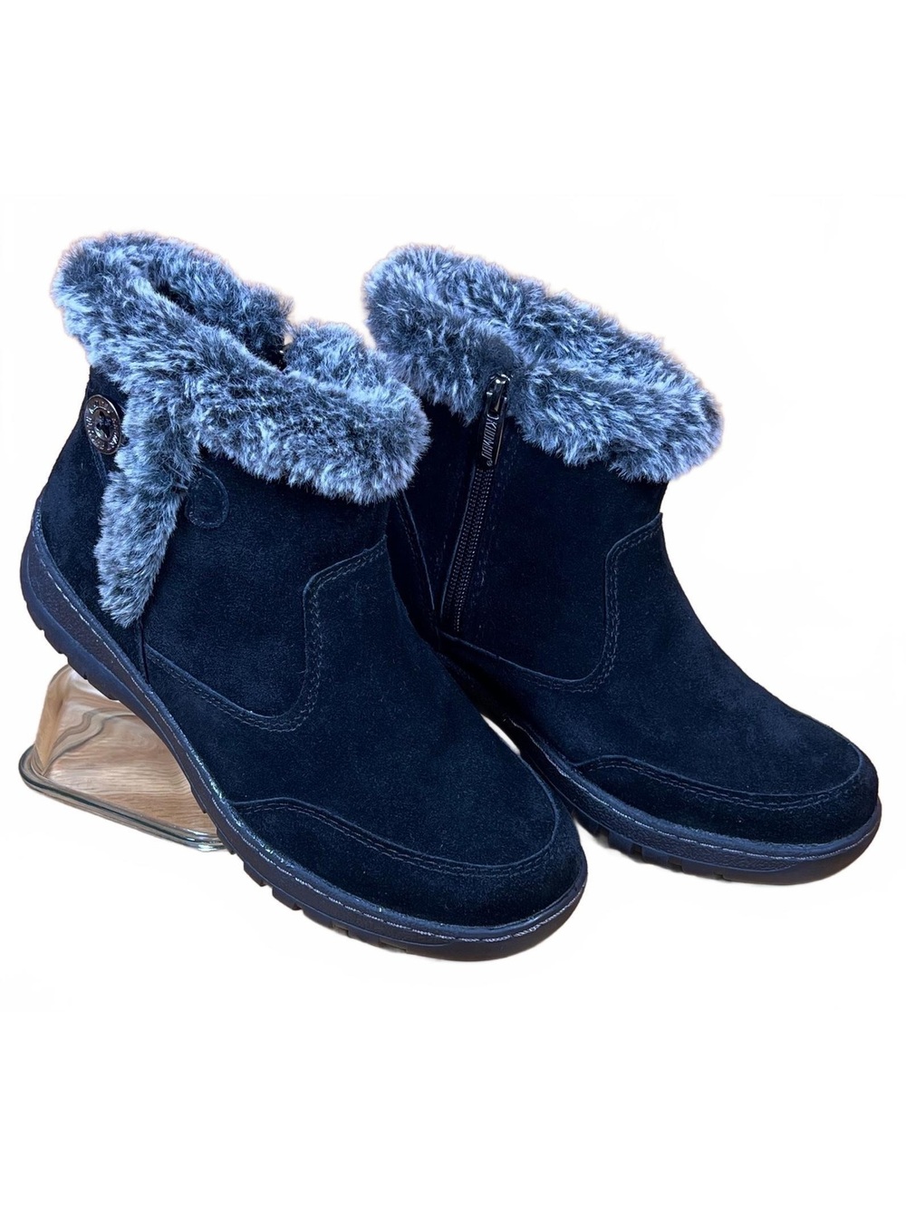 Women's Khombu Black Suede Winter Ankle Boots with Faux Fur Lining Size 7